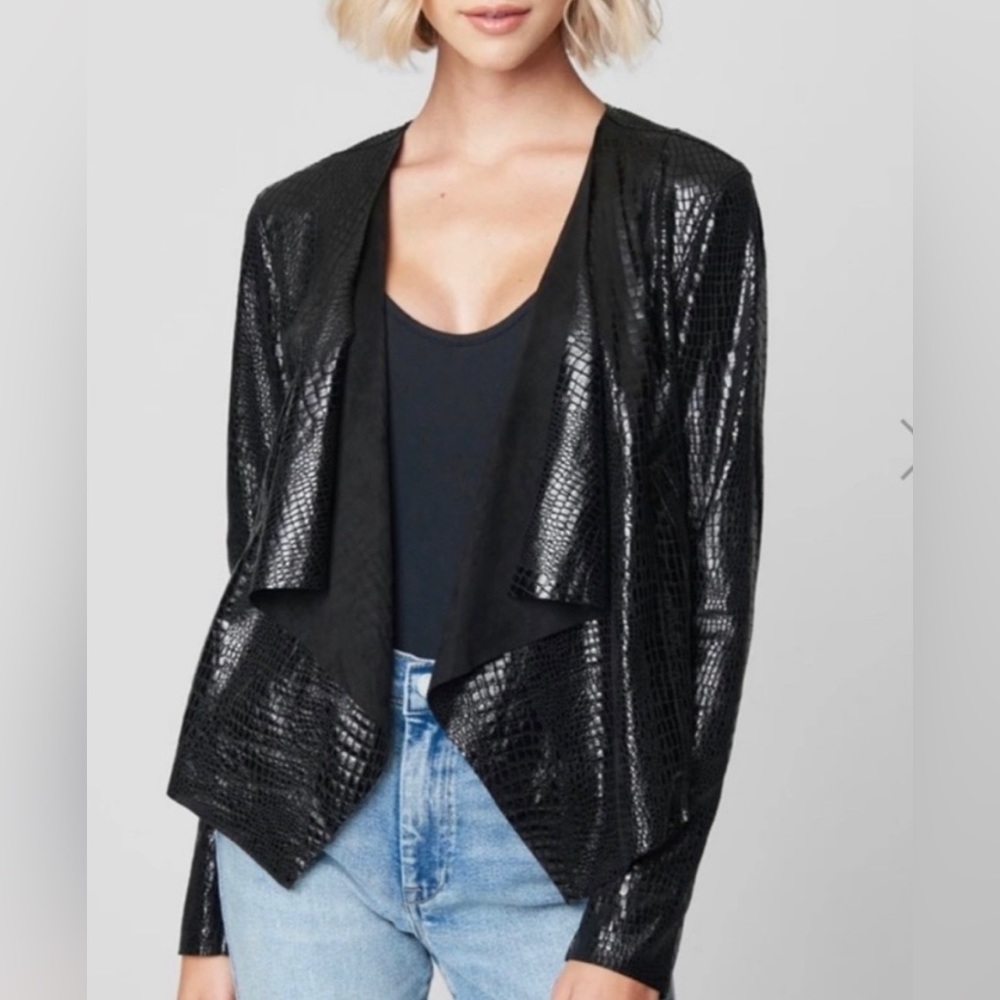 BlankNYC Black Reptile Embossed Drape Jacket; size XS